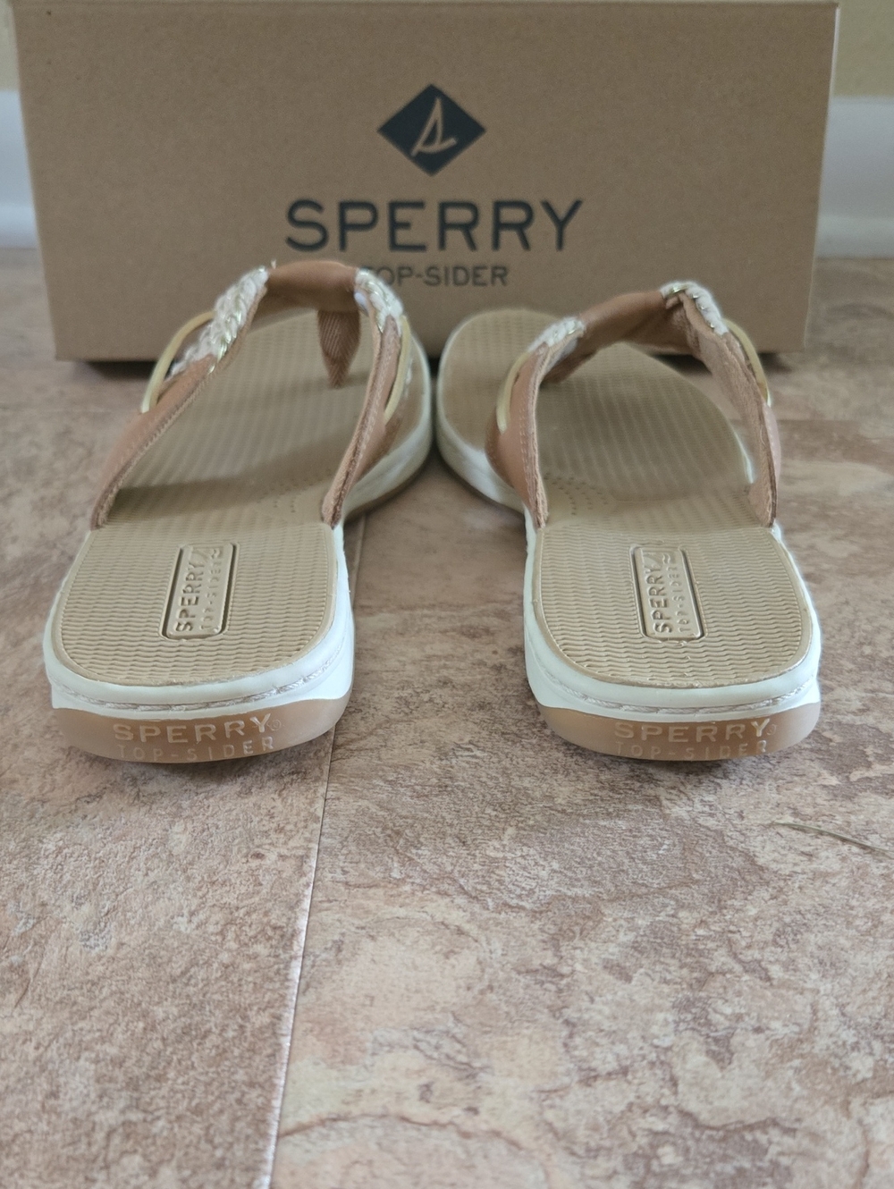 NEW Sperry Tan Gold Brown Leather Thong Sandals 8 M - Picture 3 of 5